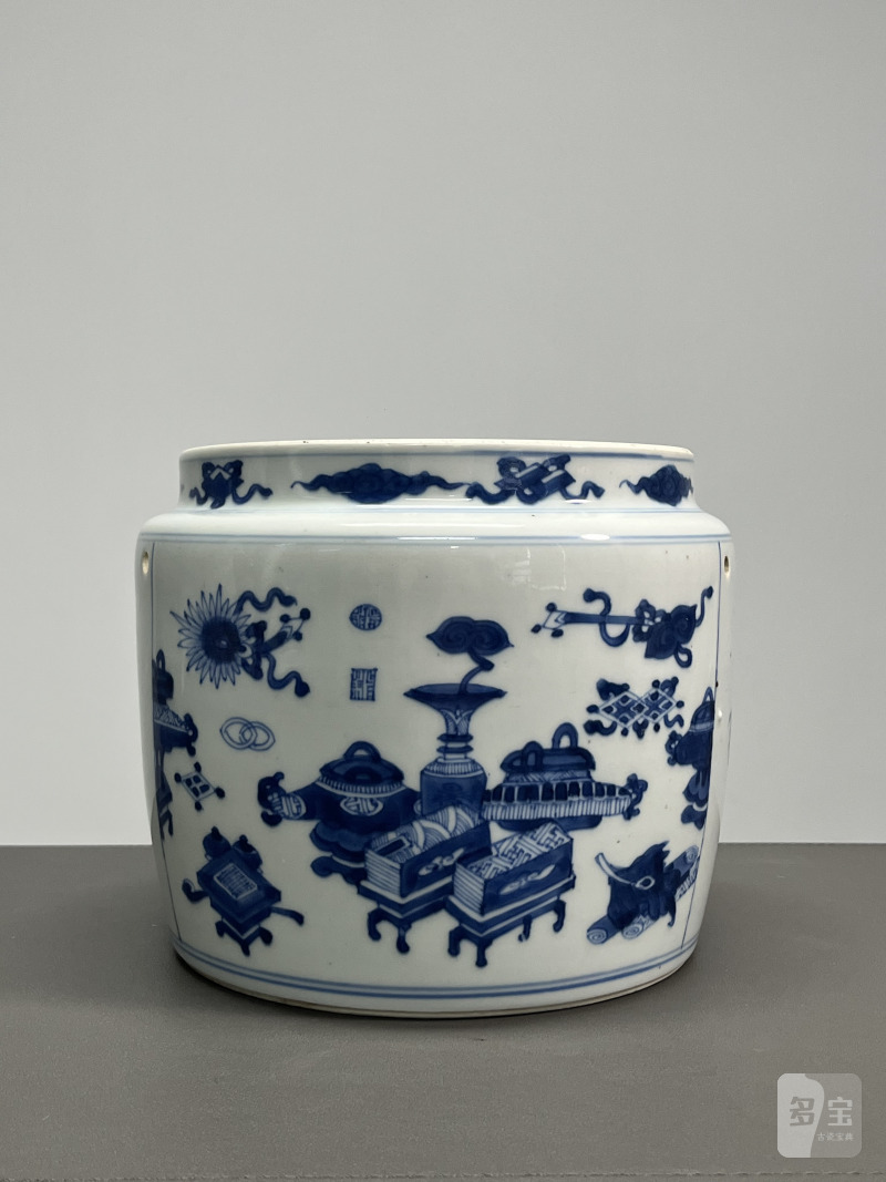 清康熙 青花山水人物图粥罐 - 图4